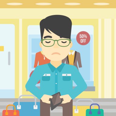 Epmty cüzdan vektör illüstrasyon gösteren adam.