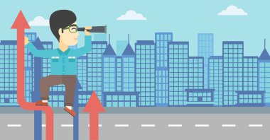 Yükselen ok spyglass ile İşadamı.