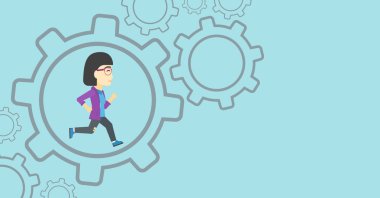 Dişli içinde çalışan iş kadını.