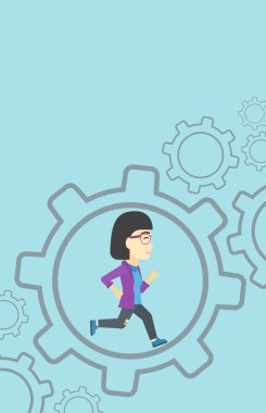 Dişli içinde çalışan iş kadını.