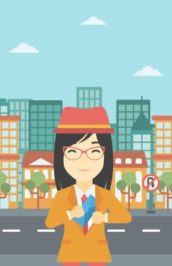 Kadın koyarak zarf içinde cep.