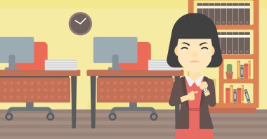 Kızgın iş kadın kol saati işaret.