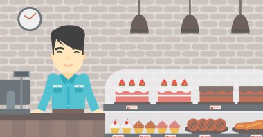 Ekmek tezgahın arkasında, işçi.
