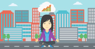 Yoga yaparken huzurlu iş kadını.