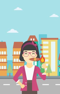 Puro vektör çizim sigara iş kadını.