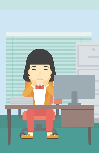 Vermoeide vrouw zittend in Office vector illustratie. — Stockvector