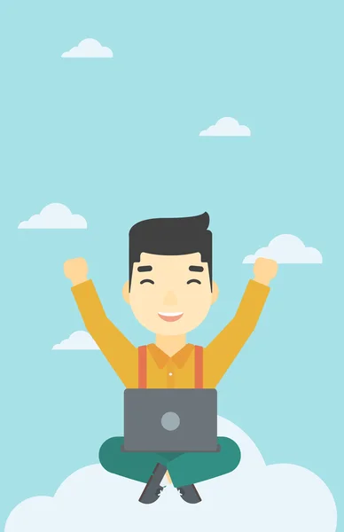 Man on cloud with laptop vector illustration. — Stock Vector