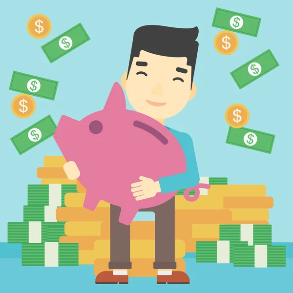 Empresário com ilustração vetorial piggy bank . — Vetor de Stock