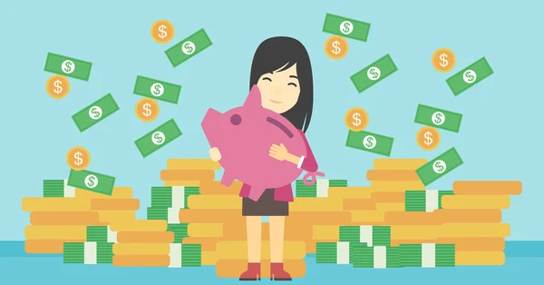 Business woman with piggy bank vector illustration — Stock Vector