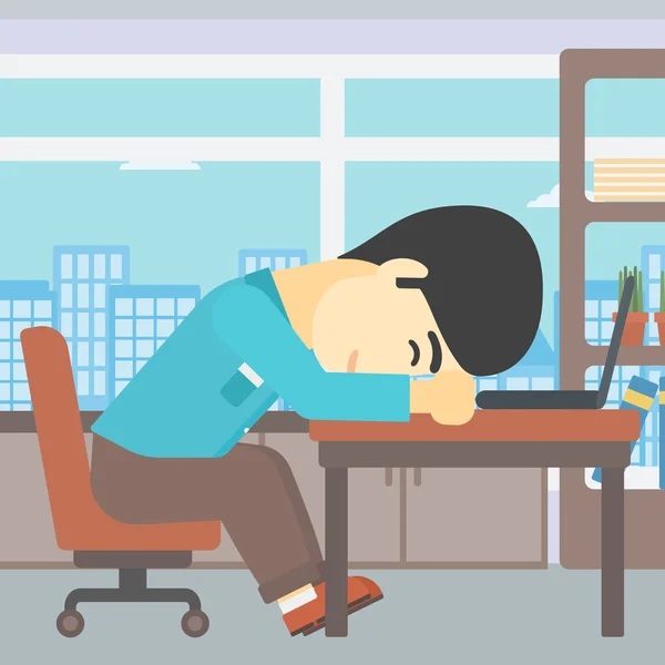 Empresario durmiendo en el lugar de trabajo . — Vector de stock