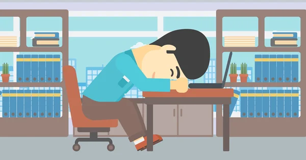 Uomo d'affari dormire sul posto di lavoro . — Vettoriale Stock