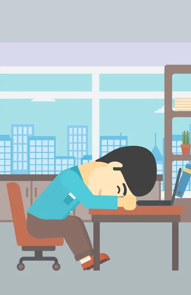 Homme d'affaires dormant sur le lieu de travail . — Image vectorielle