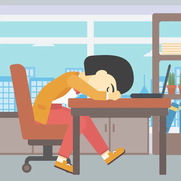 Femme dormant sur le lieu de travail . — Image vectorielle