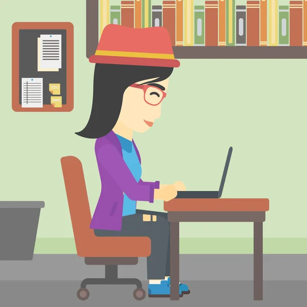 Επιχείρηση γυναίκα που εργάζεται για το laptop. — Διανυσματικό Αρχείο