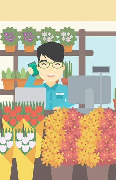Florist på flower shop vektor illustration. — Stock vektor