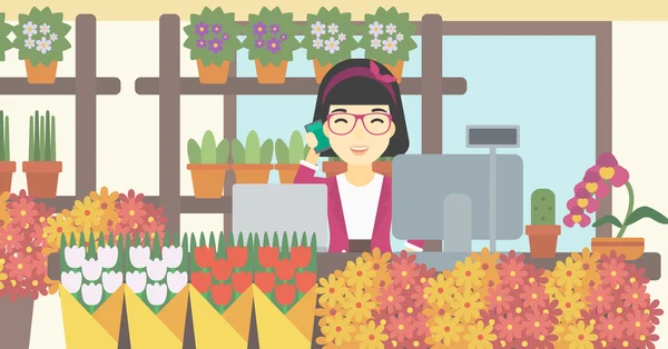 Florista em flor loja vetor ilustração . — Vetor de Stock
