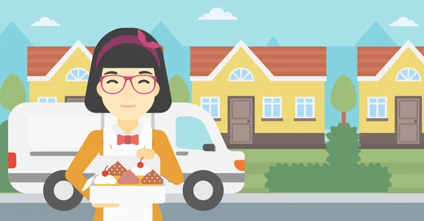 Baker delivering cakes vector illustration. Royalty Free Stock Illustrations