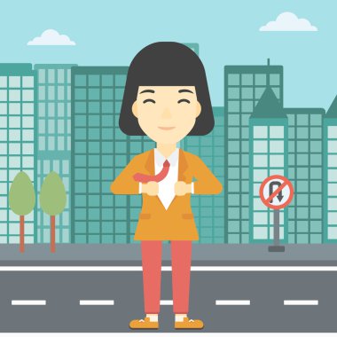 İş kadını onun ceketi süper kahraman gibi açılış.