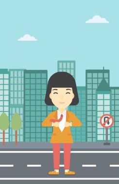 İş kadını onun ceketi süper kahraman gibi açılış.