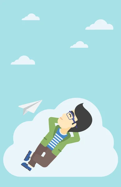 Businessman lying on cloud vector illustration. — Stock Vector