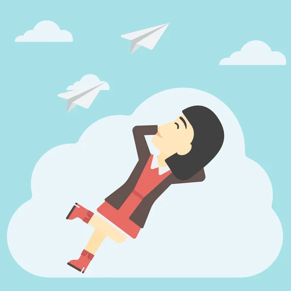 Business woman lying on cloud vector illustration. — Stock Vector