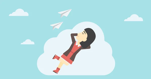 Mujer de negocios acostada en la nube vector ilustración . — Vector de stock