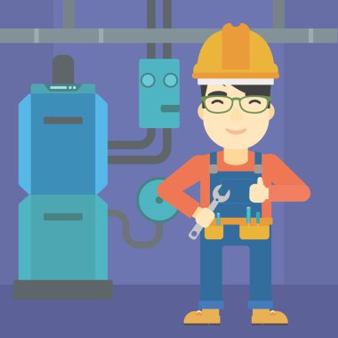 Somun anahtarı ile neşeli repairer.