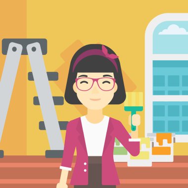 Boya fırçası ile ressam.