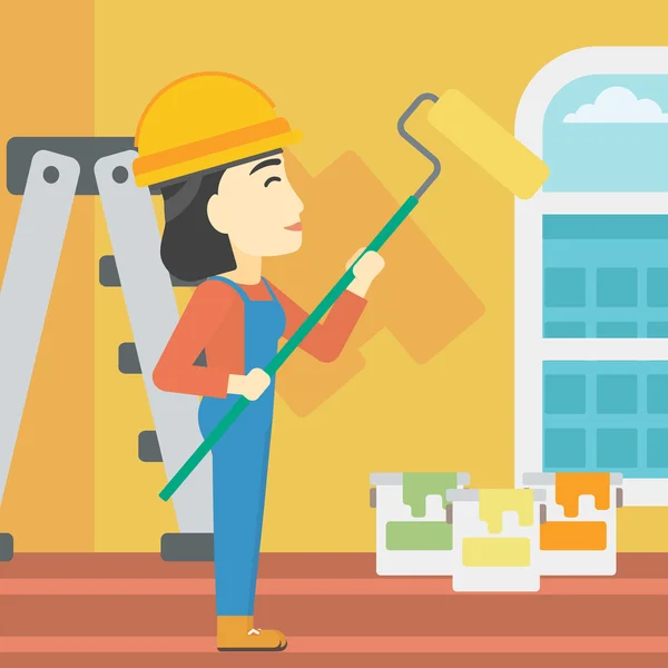 Painter with paint roller. — Stock Vector