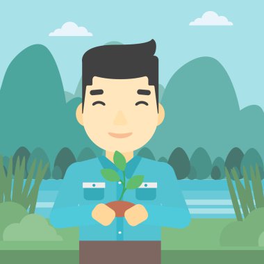 Bitki vektör çizim tutan adam.