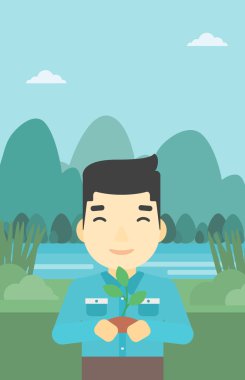 Bitki vektör çizim tutan adam.