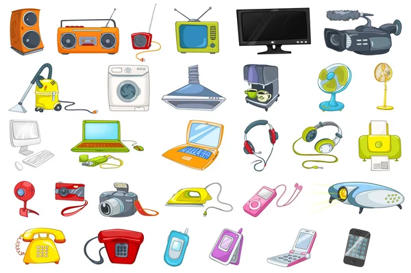 Conjunto de electrodomésticos y dispositivos electrónicos — Archivo Imágenes Vectoriales