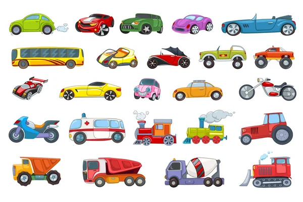 Conjunto vectorial de ilustraciones de vehículos de transporte . — Vector de stock
