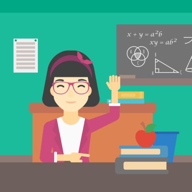 Öğrenci el bir cevap için sınıf yetiştirme.