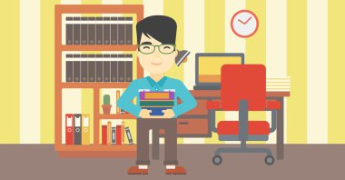 Kitap vektör çizim yığını tutan adam.