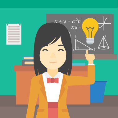 Ampul vektör çizim işaret eden öğrenci