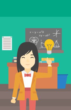 Ampul vektör çizim işaret eden öğrenci