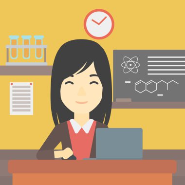 Dizüstü vektör çizim üzerinde çalışma öğrenci.