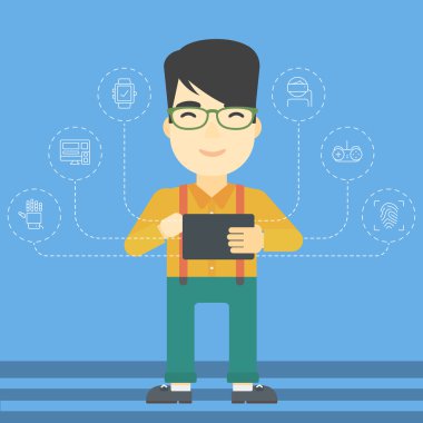 Tablet bilgisayarda çalışma öğrenci.