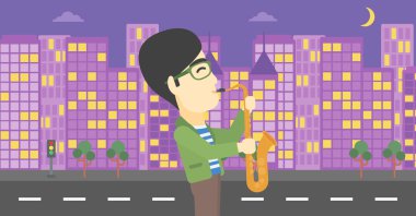 Saksafon vektör çizim üzerinde oynarken müzisyen.