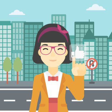 Düğme vektör çizim gibi basarak kadın.