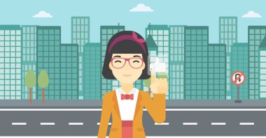 Düğme vektör çizim gibi basarak kadın.