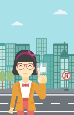 Düğme vektör çizim gibi basarak kadın.