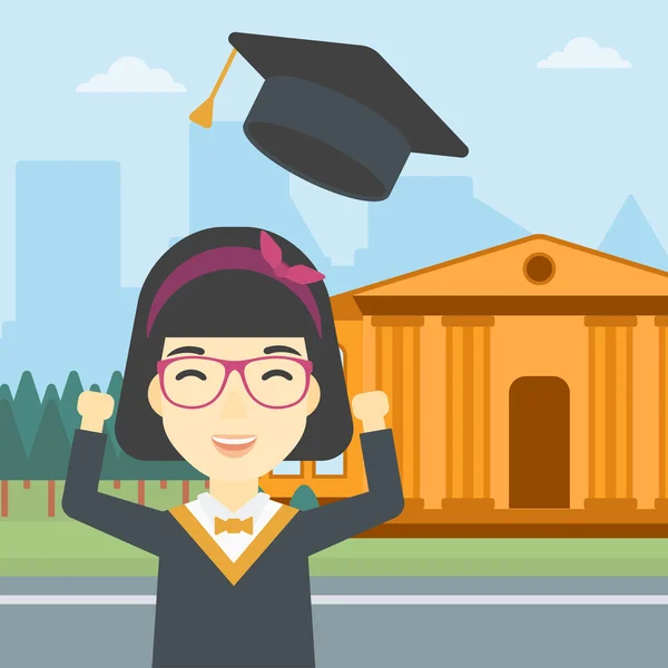 Graduate throwing up her hat vector illustration. — Stock Vector