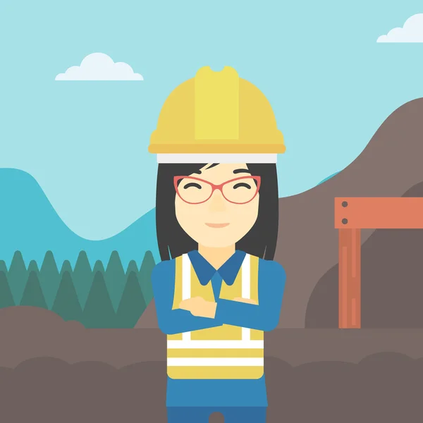 Miner with mining equipment on background. — Stock Vector