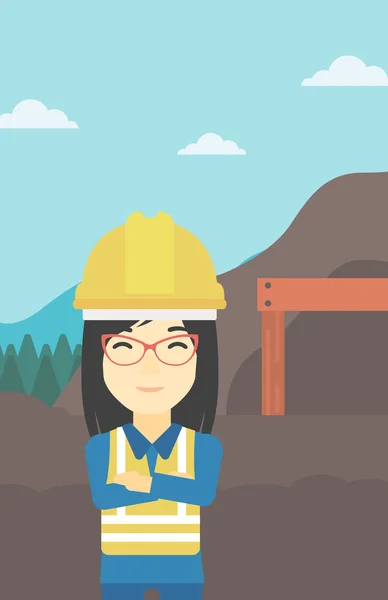 Miner with mining equipment on background. — Stock Vector