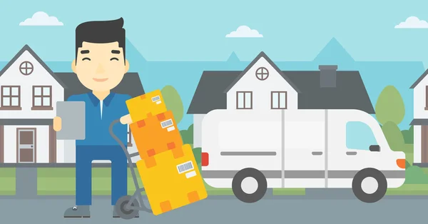 Delivery man with cardboard boxes. — Stock Vector