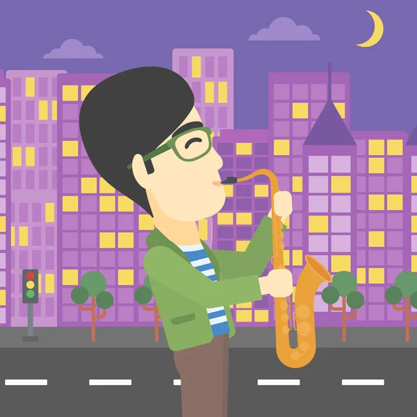 Μουσικός που παίζει στην εικονογράφηση φορέας saxophone. — Διανυσματικό Αρχείο
