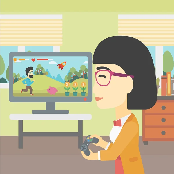 Femme jouant à un jeu vidéo . — Image vectorielle