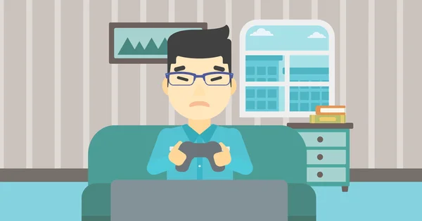 Man spelen van computerspel vectorillustratie. — Stockvector